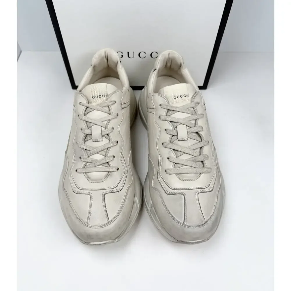 Size 14US - Gucci Rhyton Distressed Ivory Leather Sneakers NEW - Picture 3 of 9